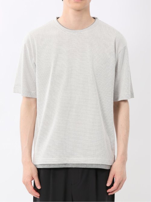 格子柄ジャガード クルーネック半袖Tシャツ