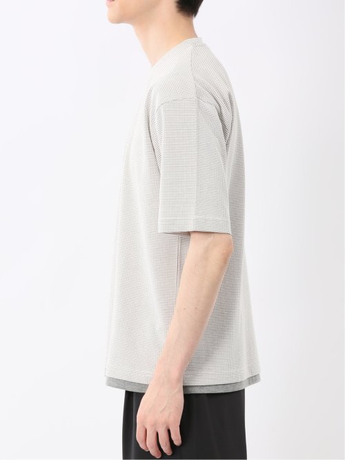 格子柄ジャガード クルーネック半袖Tシャツ