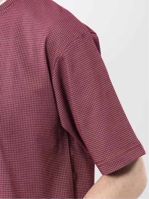 格子柄ジャガード クルーネック半袖Tシャツ