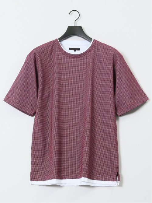 格子柄ジャガード クルーネック半袖Tシャツ