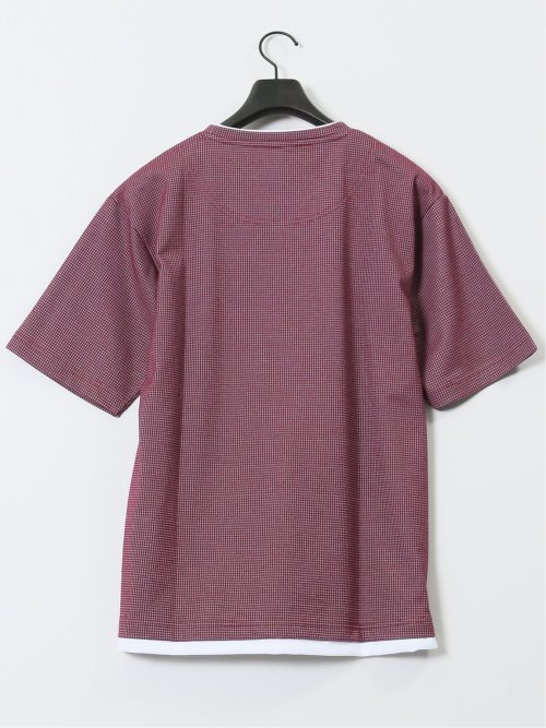 格子柄ジャガード クルーネック半袖Tシャツ