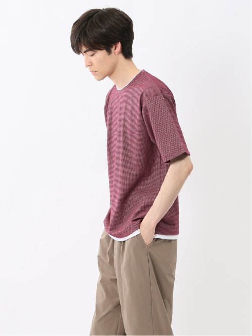 格子柄ジャガード クルーネック半袖Tシャツ
