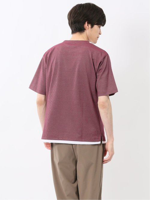 格子柄ジャガード クルーネック半袖Tシャツ