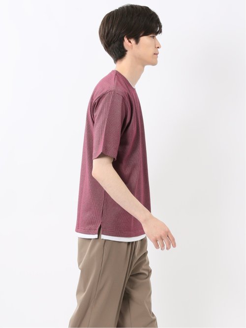 格子柄ジャガード クルーネック半袖Tシャツ