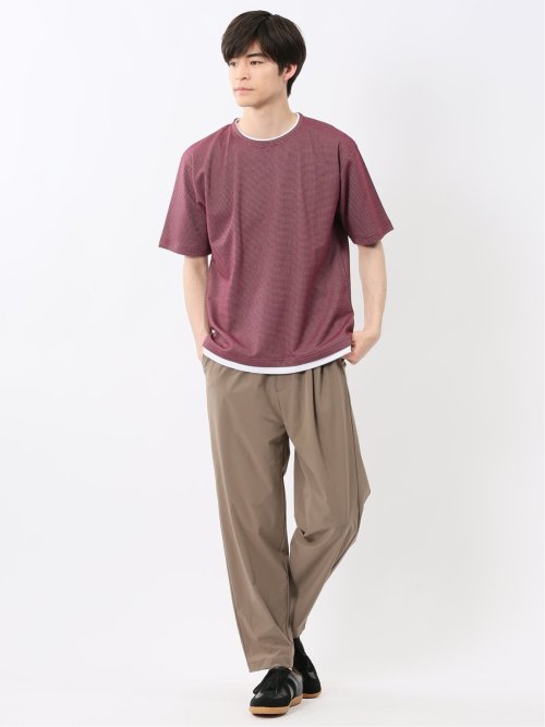 格子柄ジャガード クルーネック半袖Tシャツ