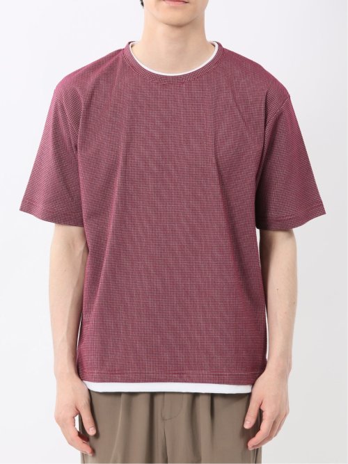 格子柄ジャガード クルーネック半袖Tシャツ