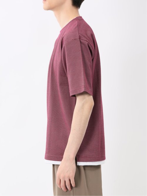 格子柄ジャガード クルーネック半袖Tシャツ