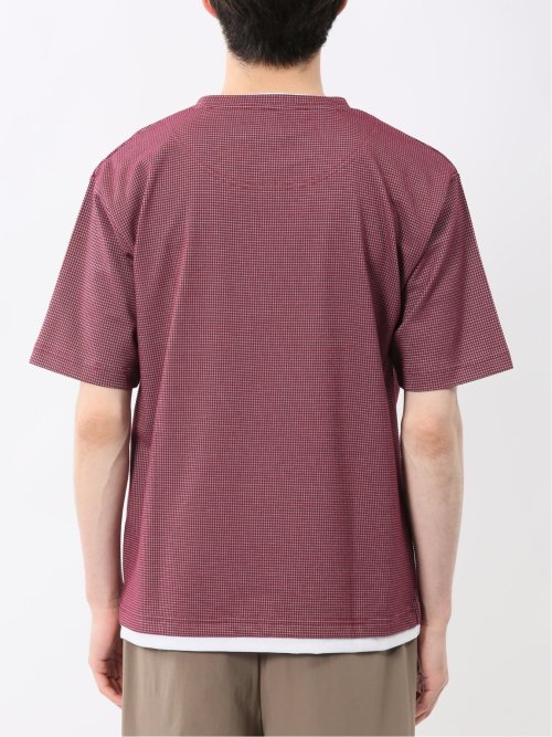 格子柄ジャガード クルーネック半袖Tシャツ