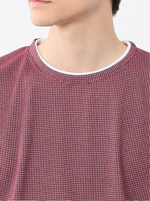 格子柄ジャガード クルーネック半袖Tシャツ