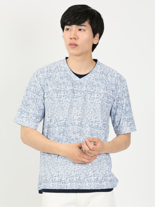 カスレプリント Vネック半袖Tシャツ