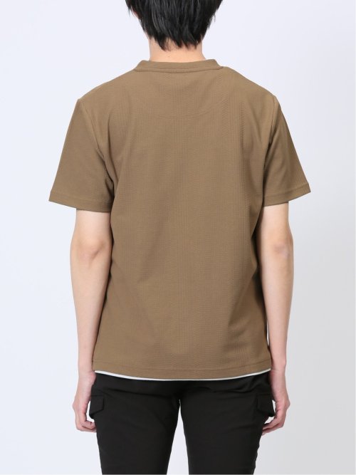 ジャガードヘリンボン フェイクVネック半袖Tシャツ