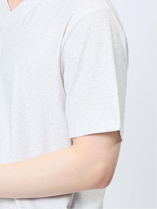 メッシュ 転写プリントフェイクVネック半袖Tシャツ