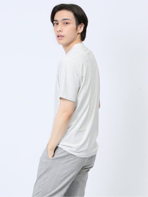 メッシュ 転写プリントフェイクVネック半袖Tシャツ