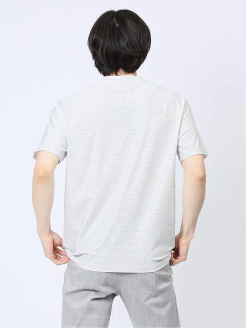 メッシュ 転写プリントフェイクVネック半袖Tシャツ