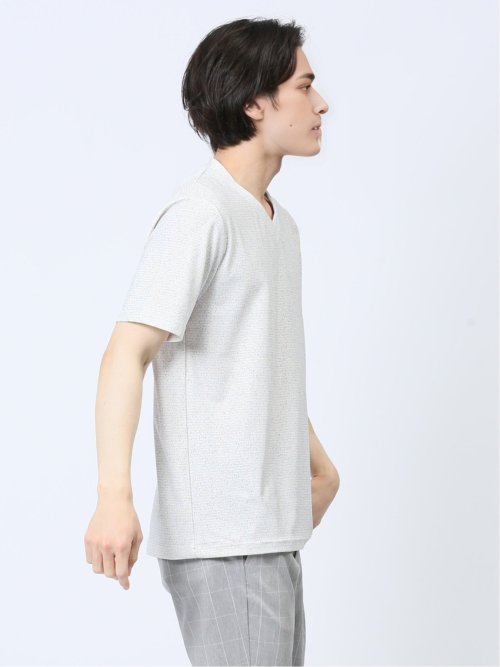 メッシュ 転写プリントフェイクVネック半袖Tシャツ