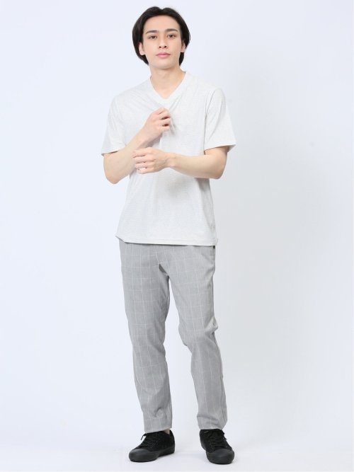 メッシュ 転写プリントフェイクVネック半袖Tシャツ