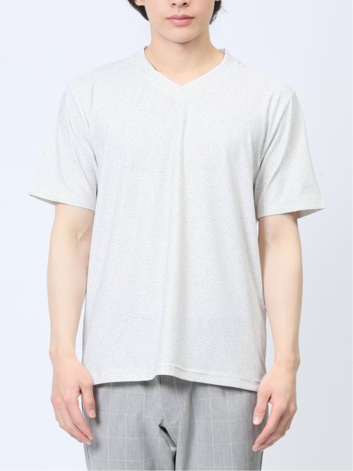 メッシュ 転写プリントフェイクVネック半袖Tシャツ