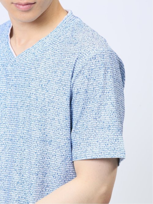 メッシュ 転写プリントフェイクVネック半袖Tシャツ