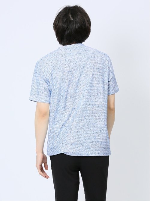 メッシュ 転写プリントフェイクVネック半袖Tシャツ