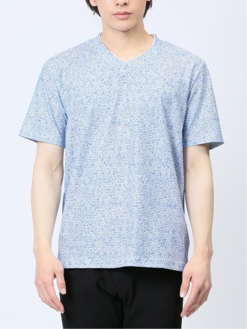 メッシュ 転写プリントフェイクVネック半袖Tシャツ