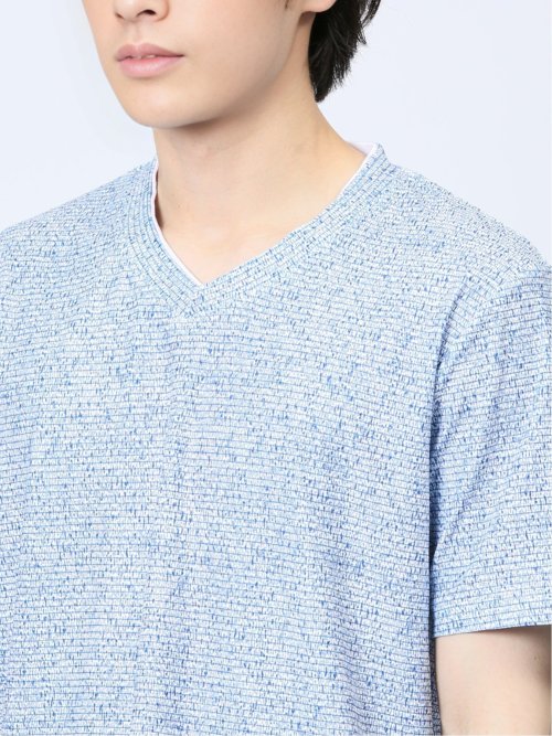 メッシュ 転写プリントフェイクVネック半袖Tシャツ