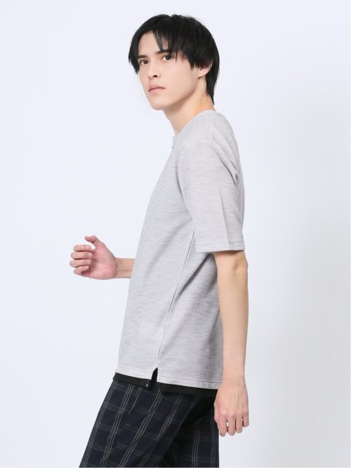 杢スラブ フェイクヘンリーネック半袖Tシャツ