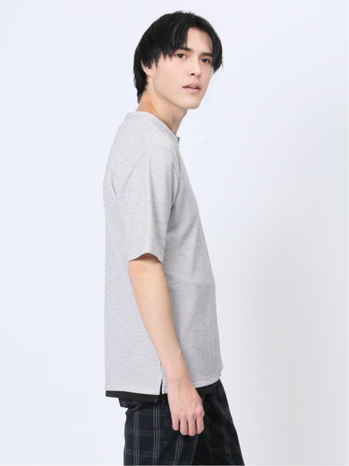 杢スラブ フェイクヘンリーネック半袖Tシャツ