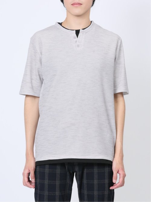 杢スラブ フェイクヘンリーネック半袖Tシャツ