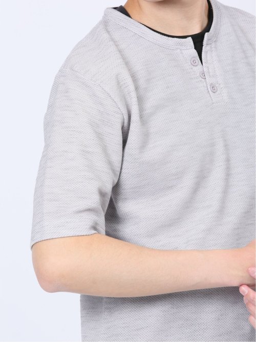 杢スラブ フェイクヘンリーネック半袖Tシャツ