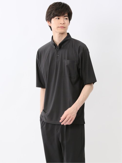 冷感 格子柄ジャガード 半袖ポロシャツ