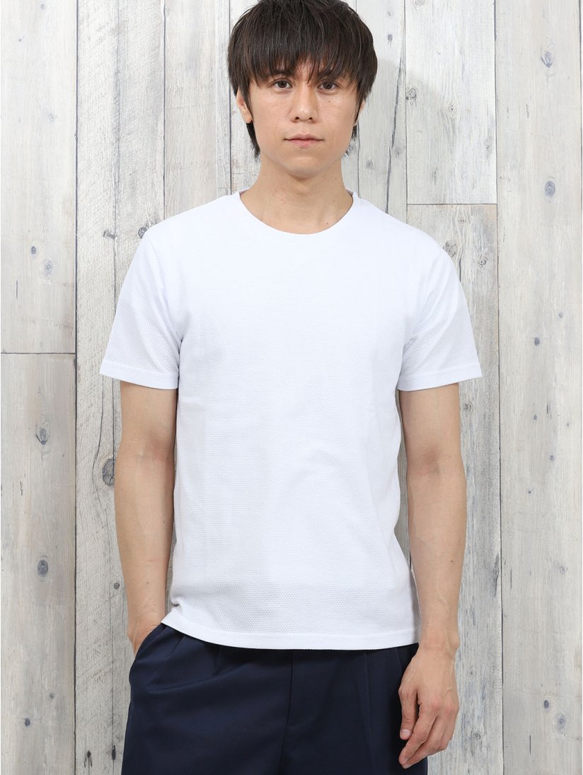 ポップコーンジャガードボーダー クルーネック半袖tシャツ M 01白 トップス Taka Q Online Shop タカキューオンラインショップ 公式通販