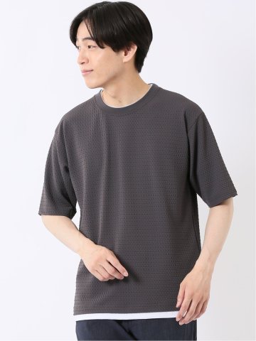 接触冷感 ストレッチ イージーケア ジャガード クルーネック 半袖 Tシャツ