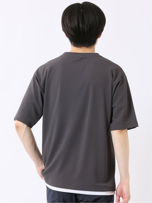 接触冷感 ストレッチ イージーケア ジャガード クルーネック 半袖 Tシャツ