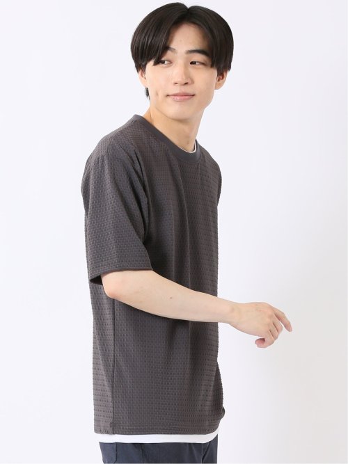 接触冷感 ストレッチ イージーケア ジャガード クルーネック 半袖 Tシャツ
