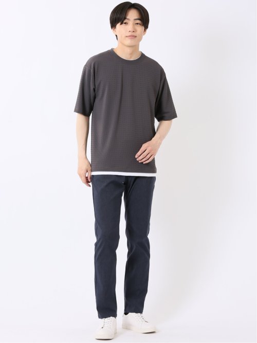 接触冷感 ストレッチ イージーケア ジャガード クルーネック 半袖 Tシャツ