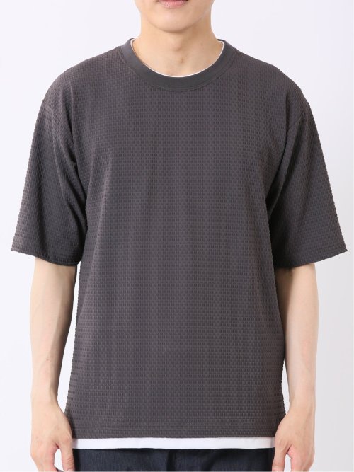 接触冷感 ストレッチ イージーケア ジャガード クルーネック 半袖 Tシャツ