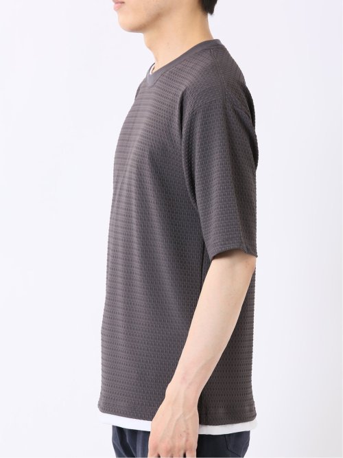 接触冷感 ストレッチ イージーケア ジャガード クルーネック 半袖 Tシャツ