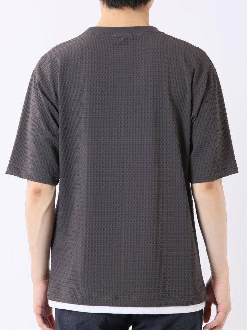 接触冷感 ストレッチ イージーケア ジャガード クルーネック 半袖 Tシャツ