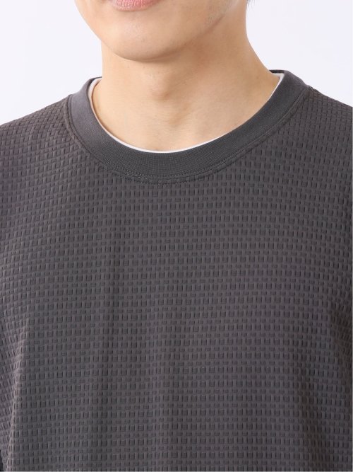 接触冷感 ストレッチ イージーケア ジャガード クルーネック 半袖 Tシャツ