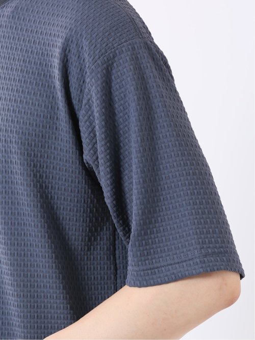 ストレッチ 接触冷感 イージーケア ジャガード レイヤード風 クルーネック 半袖 Tシャツ メンズ