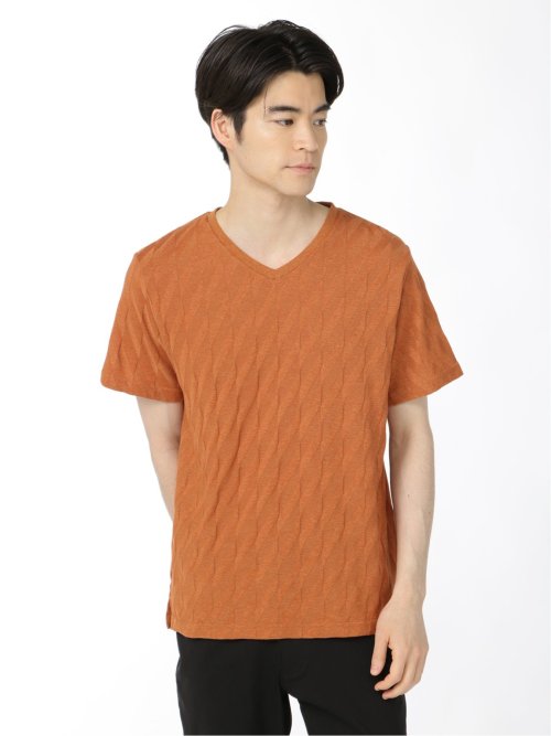 ダイヤジャガード Vネック半袖Tシャツ(M 20オレンジ): トップス | TAKA 