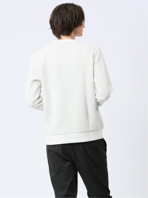 バイアスジャガード クルーネック長袖Tシャツ