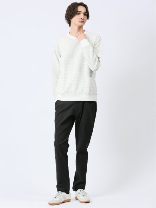 バイアスジャガード クルーネック長袖Tシャツ