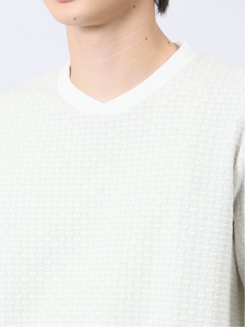 バイアスジャガード クルーネック長袖Tシャツ