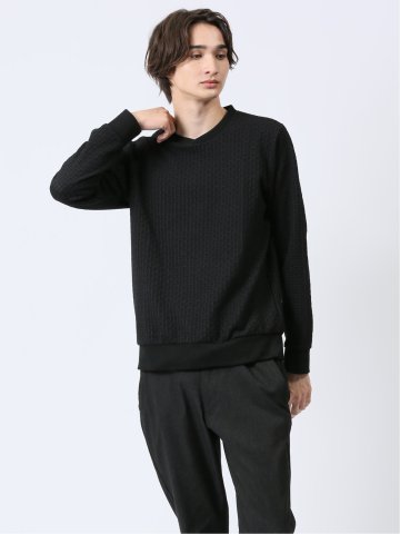バイアスジャガード クルーネック長袖Tシャツ