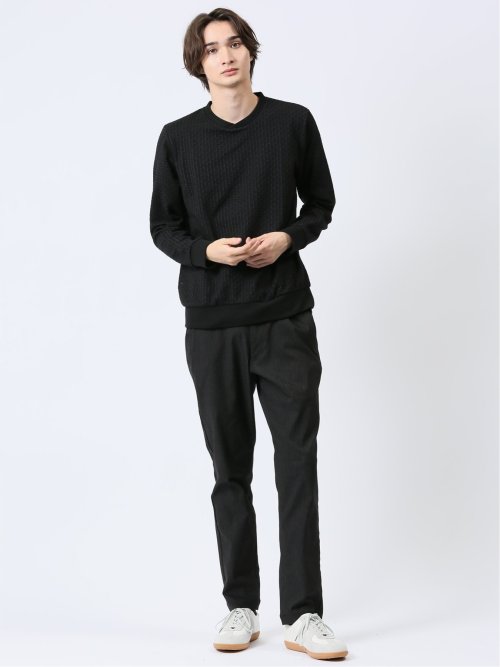 バイアスジャガード クルーネック長袖Tシャツ