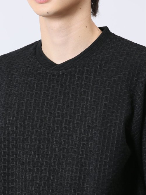 バイアスジャガード クルーネック長袖Tシャツ