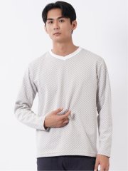 Tシャツ メンズ 長袖 Vネック バイアス ジャガード
