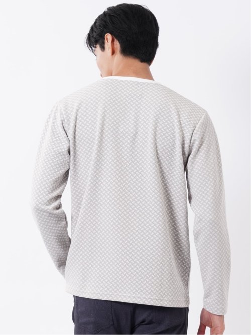 Tシャツ メンズ 長袖 Vネック バイアス ジャガード