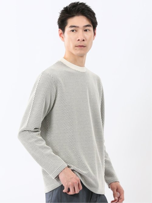 バーズアイジャガード クルーネック長袖Tシャツ